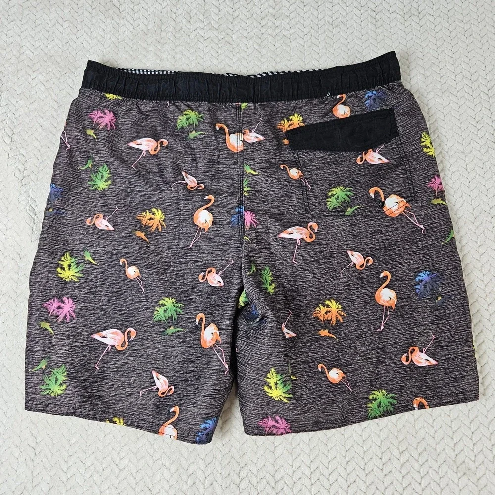 Joe Boxer Swim Trunks Flamingo Tropical Print Gray XL Board Shorts Beach Summer